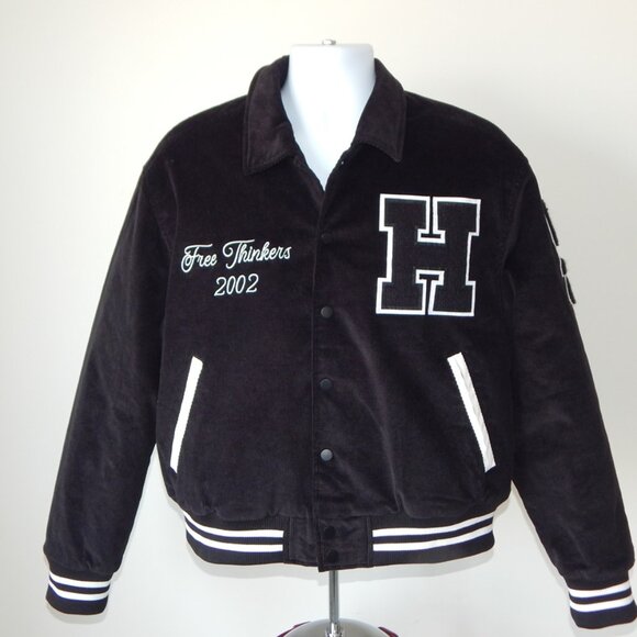 HUDSON Free Thinkers Men Bomber Jacket Insulated Black Logo Snap Closure XL NWT - Picture 1 of 16